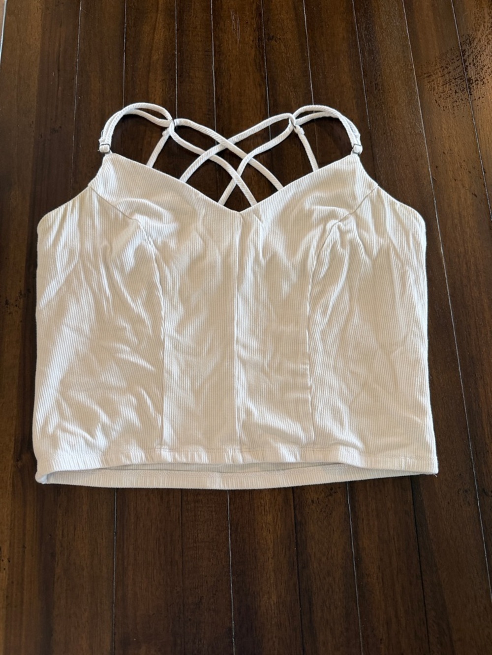 White Ribbed Crisscross Strap Cami Top